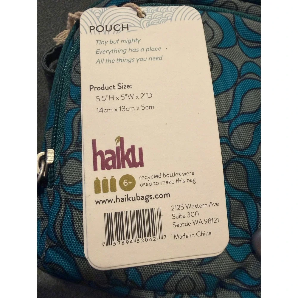 Haiku Pouch Teal Blue Gray Geometric Pattern Wallet Organizer Strap